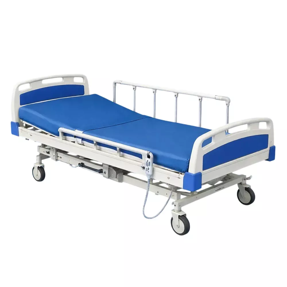 TMF Mild Steel Electric Semi Fowler Bed in White & Blue Color With 150 Kg Load Capacity (Without Mattress)