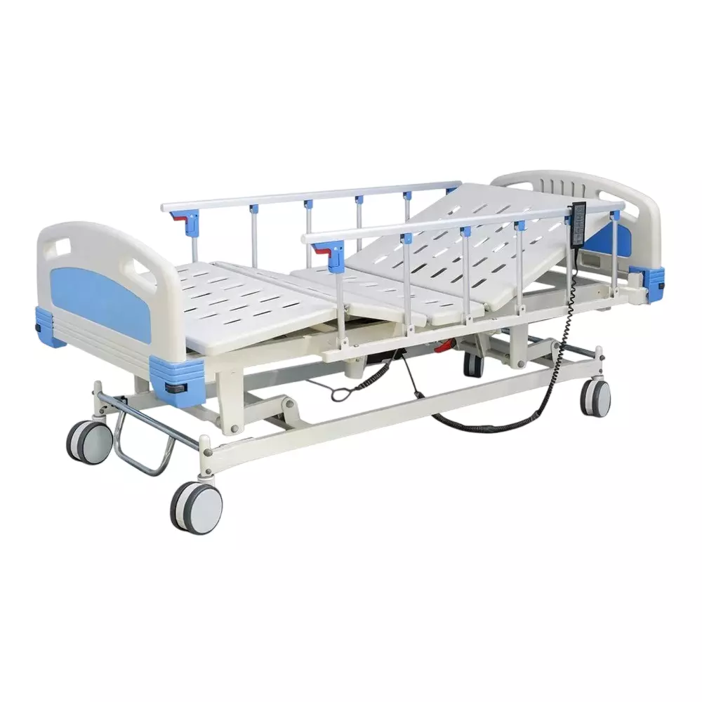 TMF Mild Steel Electric ICU Bed in White & Blue Color With ABS Side Rails, Without Mattress and 150 Kg Load Capacity