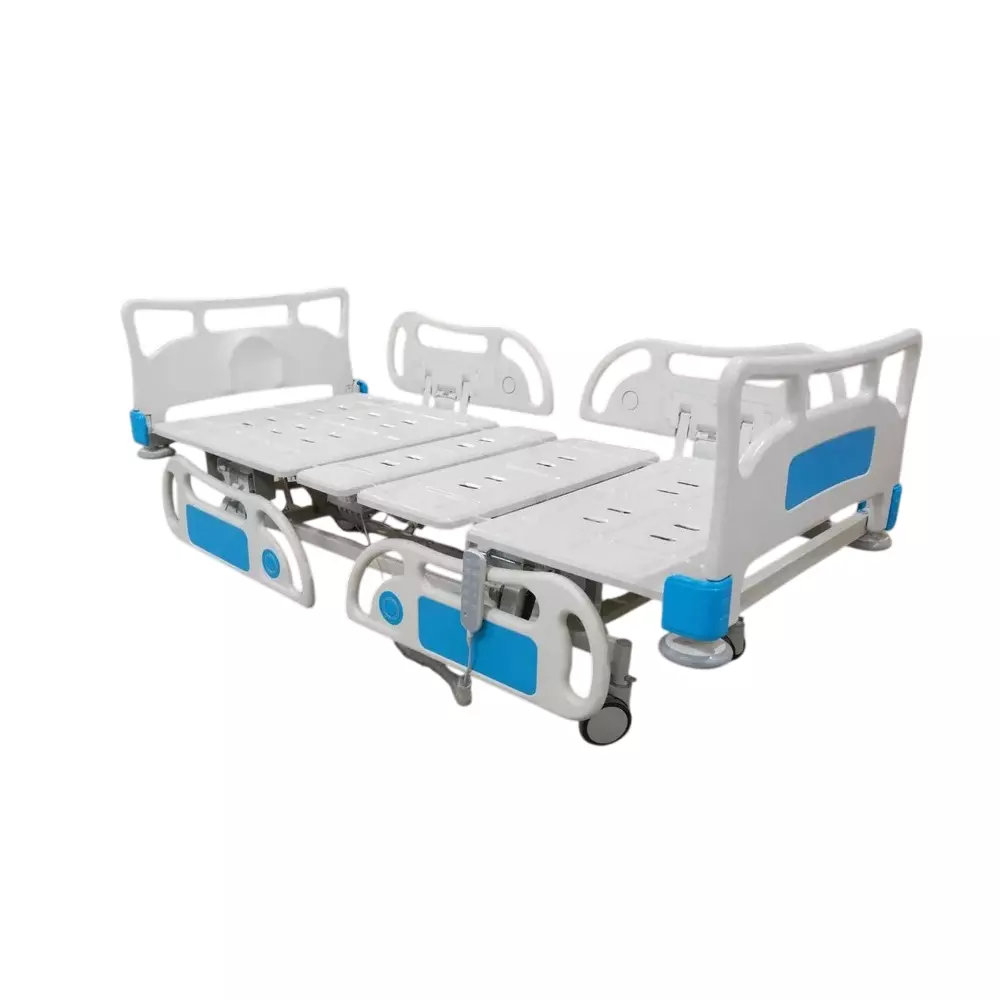 TMF Mild Steel Automatic Electric ICU Bed in White & Blue Color With ABS Side Rails and Without Mattress