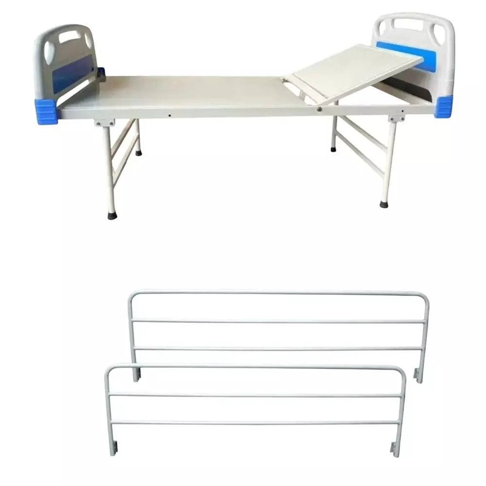 Janak by MF Semi Fowler Bed Iron Body White & Blue Color with ABS Panels, Side Railings and Mattress