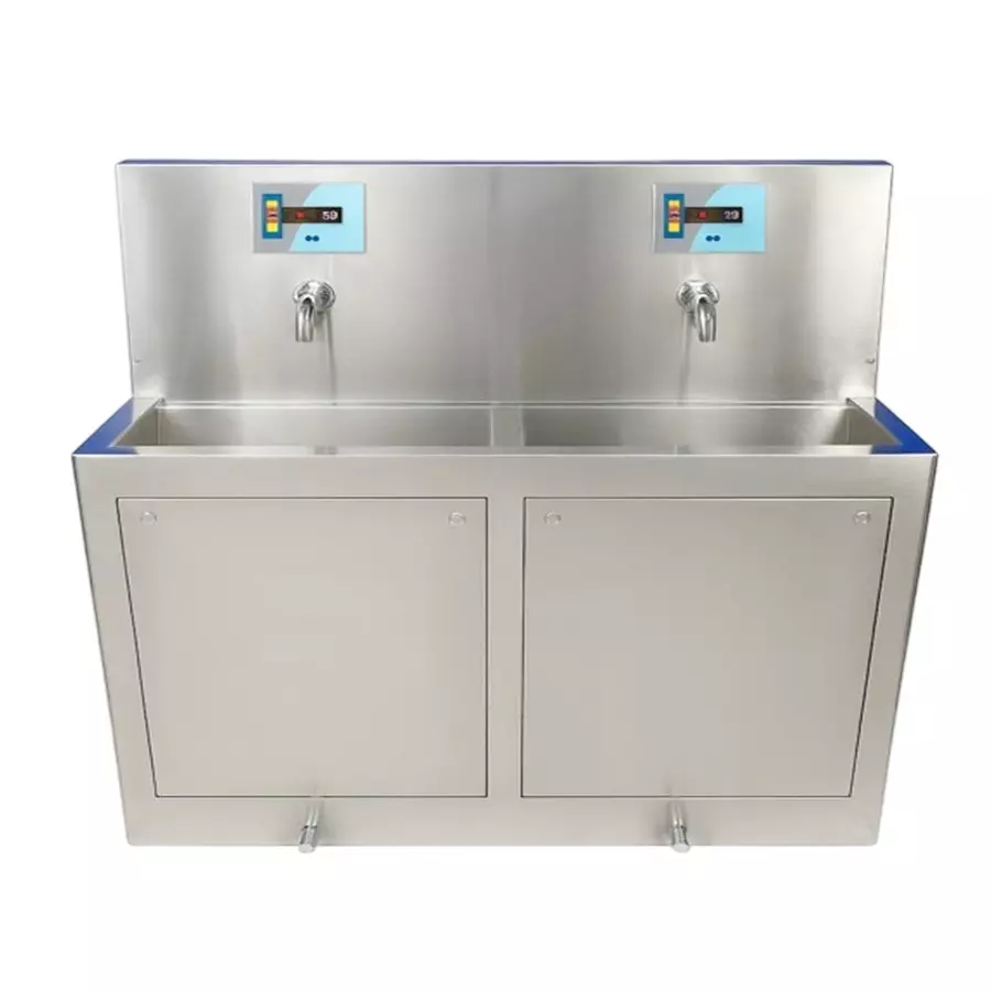 Meditech Double Scrub Staion Foot Control Chrome Finishing Automatic Sensor Silver, MHC/SC-002
