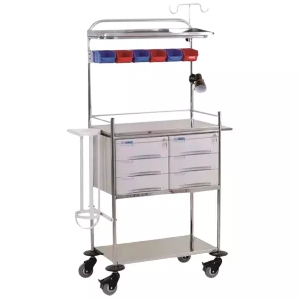 Meditech Resuscitation Crash Cart 6 Basket 4 Wheel Stainless Steel, MHC/WA-087