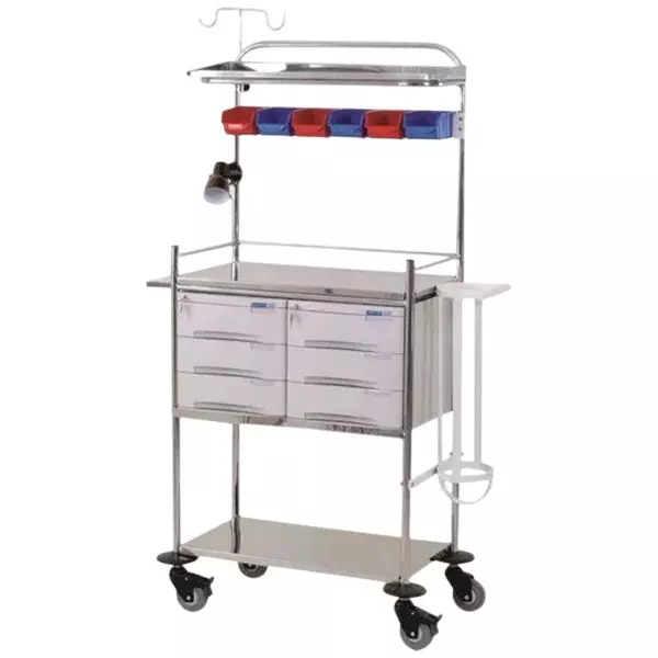 Meditech Resuscitation Crash Cart 6 Basket 4 Wheel Stainless Steel, MHC/WA-087