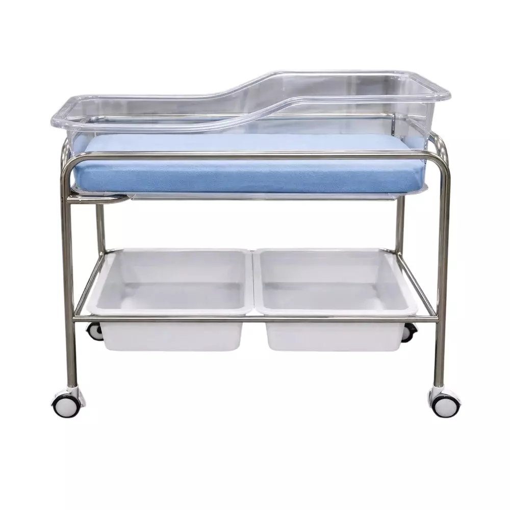 TMF Plastic Crib Baby Bassinet With Mattress, Without Mosquito Net Stainless Steel Frame and Up to 12 Kg Weight Capacity