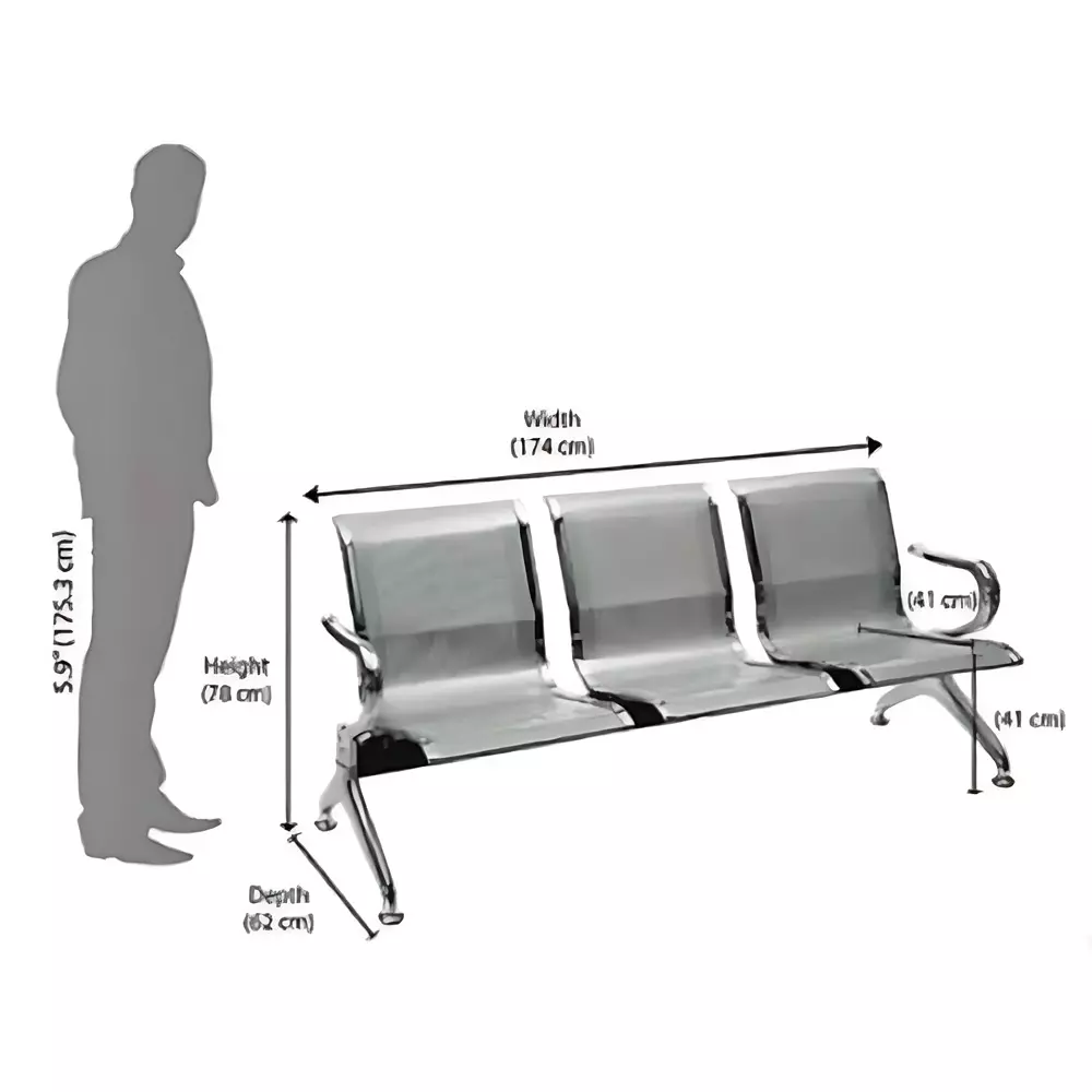 abco-3-seater-chair-silver-color-steel-body-and-chrome-polished-finish-for-clinics-hospitals-11046