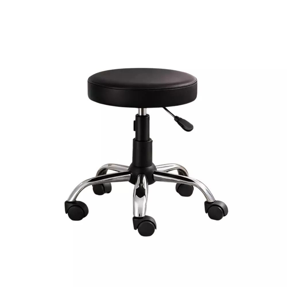 CLASSELA Detto Round Compact Stool Swivel Lift 360° Rolling without Armrest Black Rexine for Home Office Beauty Salons
