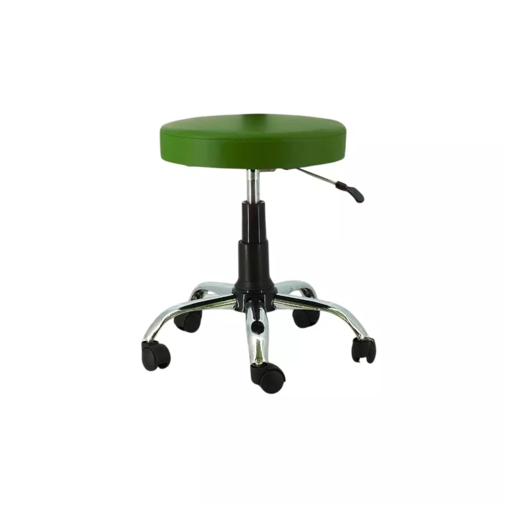 CLASSELA Detto Round Compact Stool Swivel Lift 360° Rolling without Armrest Parrot Green Rexine for Home Office Beauty Salons