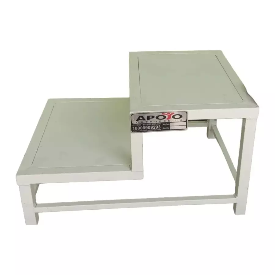 Apoyo Double Step Foot Stool Carbon Steel Body in White Color for Hospitals and Clinics, FSD 016
