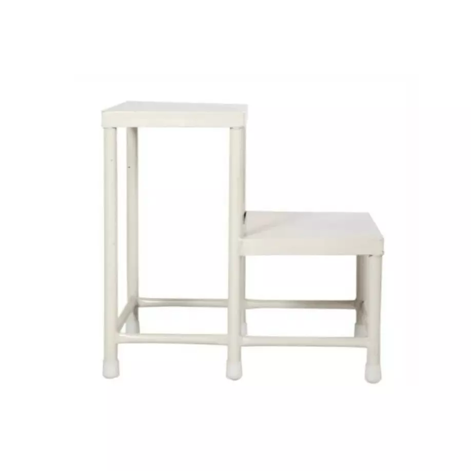 Ashni Double Step Stool White Color Iron Body and Powder Coated Finish for Hospitals and Clinics
