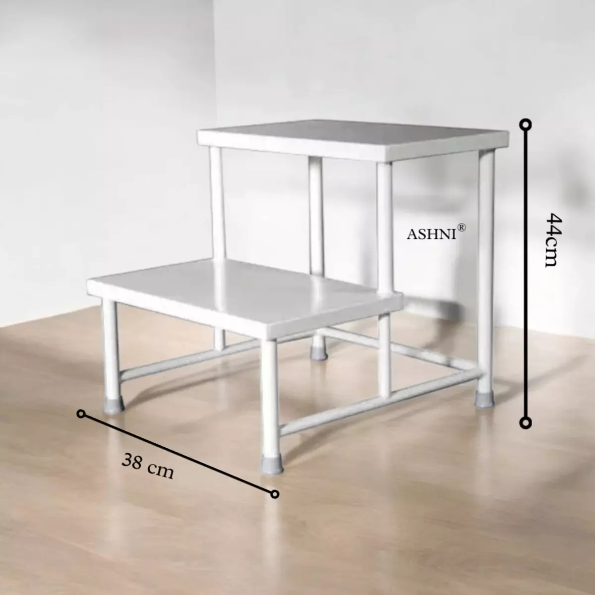 ashni-double-step-stool-white-color-iron-body-and-powder-coated-finish-for-hospitals-and-clinics