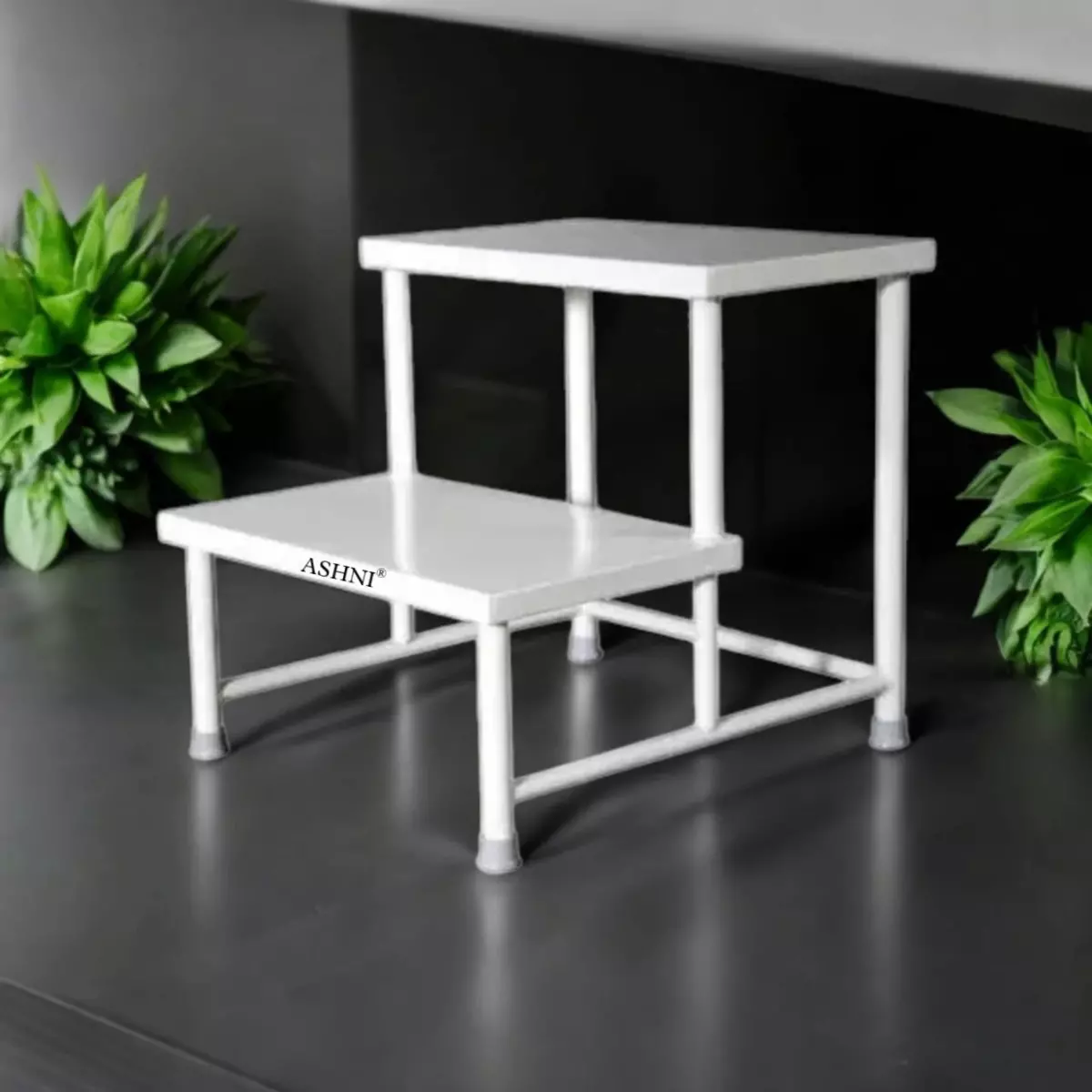 ashni-double-step-stool-white-color-iron-body-and-powder-coated-finish-for-hospitals-and-clinics