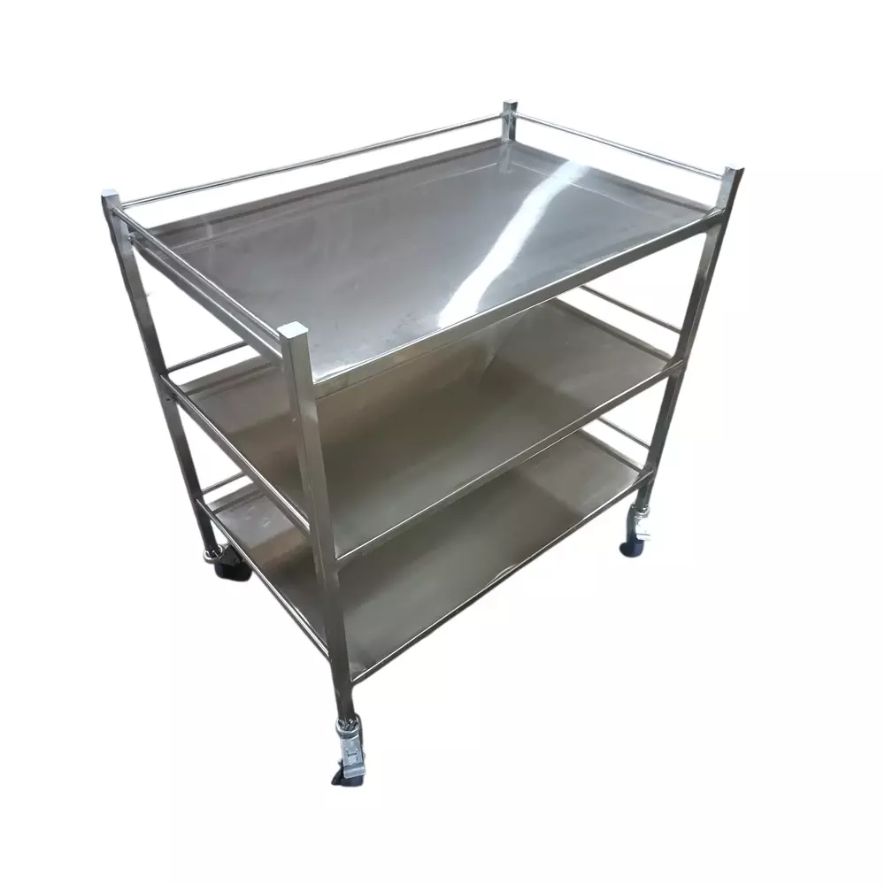 Mascot Three-Tiers Medical Instrument Trolley 75 x 45 x 75 cm Stainless Steel Material With (4 Inch) 4 Wheels