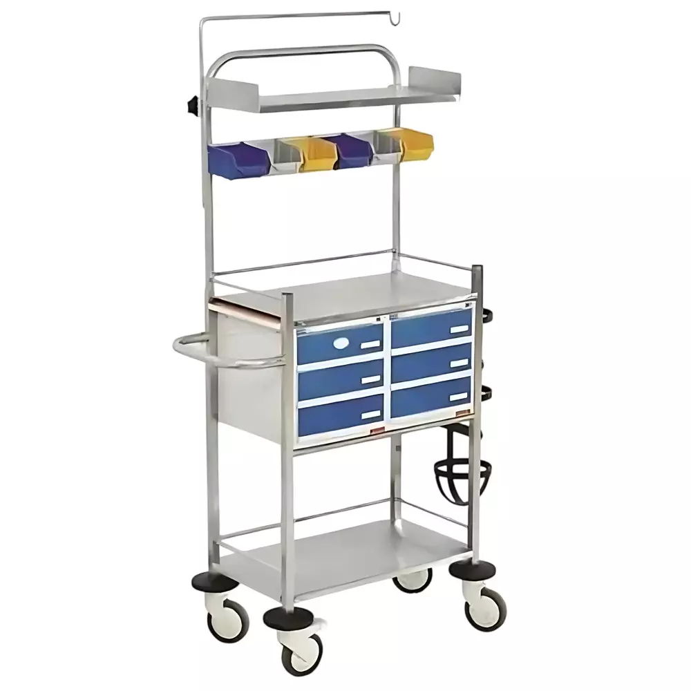 ABCO Stainless Steel Crash Cart Trolley Size 93.9x50.8x152.4 cm for Clinics & Hospitals, WH-127