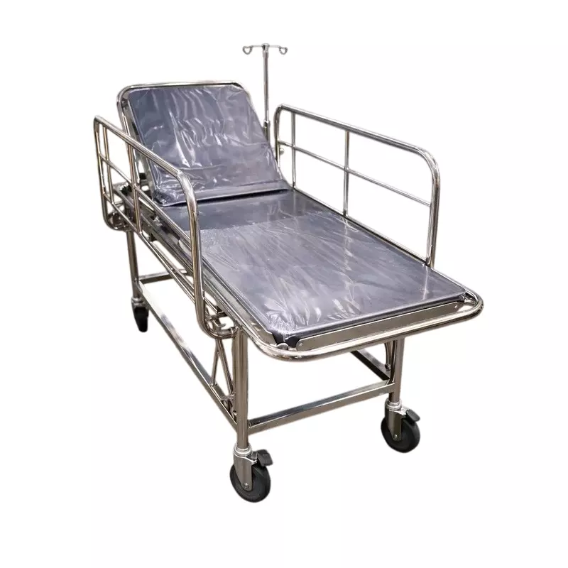 TMF Mild Steel Emergency Recovery Trolley with Collapsible Railings and Mattress for Hospitals and Clinics