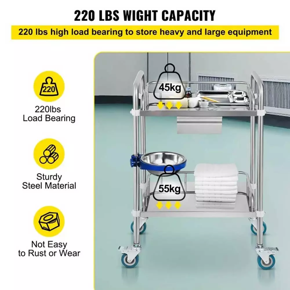bigapple-medical-instrument-trolley-stainless-steel-2-tier-86x60x40-cm-overall-size-with-bin-and-drawer