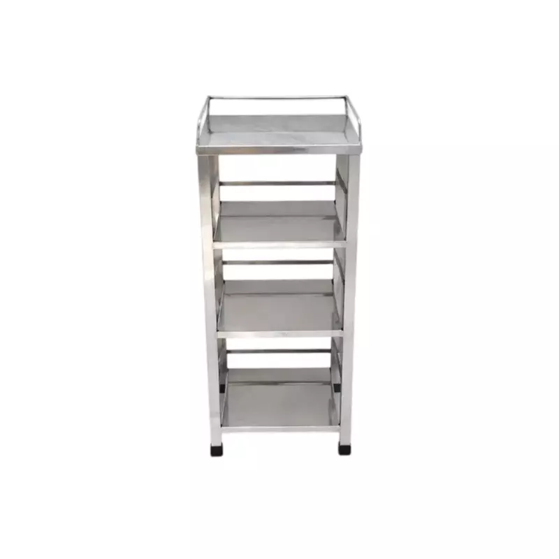 TMF Stainless Steel Physio Trolley in Grey Color With 4 Shelves 100-150 Kg Load Capacity