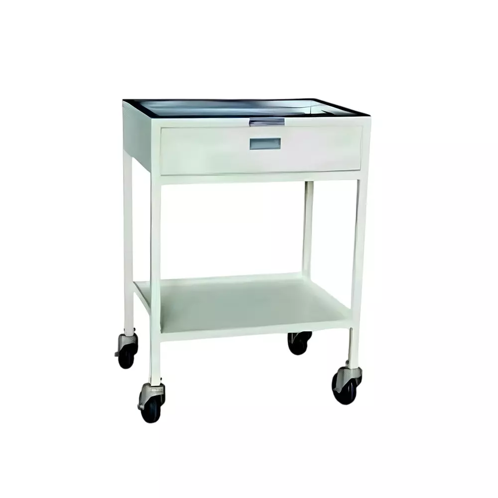 Sarvagya Surgical ECG Utility Trolley with 2 Shelves in Mild Steel Body and Epoxy Powder Coated Finish, SSPL544