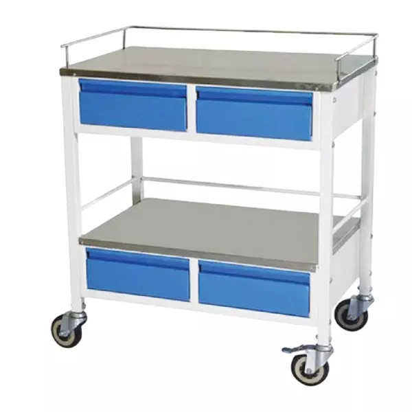 Sarvagya Surgical Medicine Trolley with 4 Drawers in Mild Steel Tube Frame and Epoxy Powder Coated Finish, SSPL553