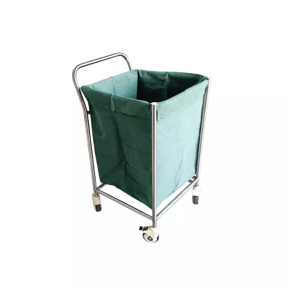 TMF Mild Steel Solid Linen Trolley in White & Green Color for Hospitals & Clinics