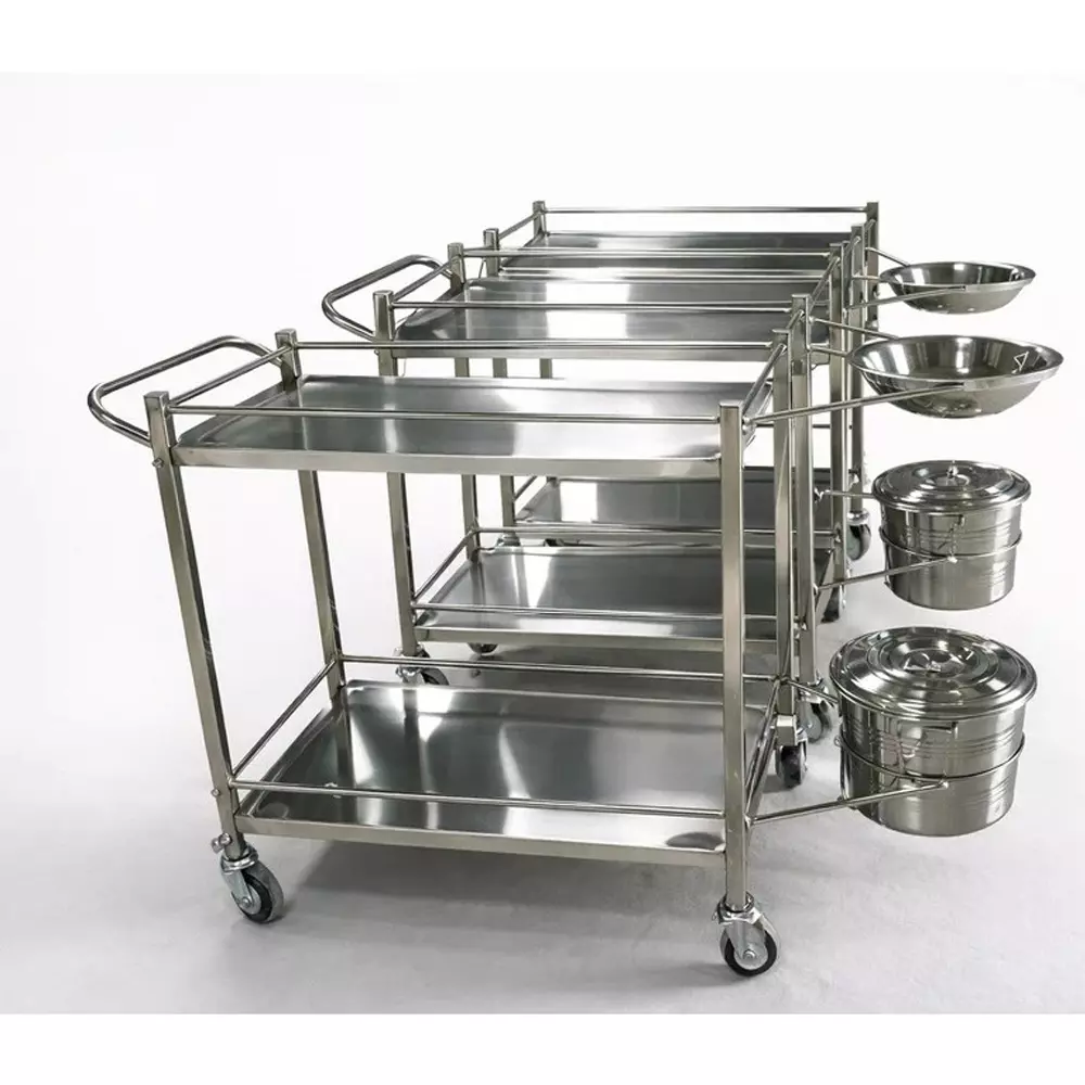 tmf-stainless-steel-hospital-dressing-trolley-in-silver-color-with-2-shelves-bowl-and-bucket