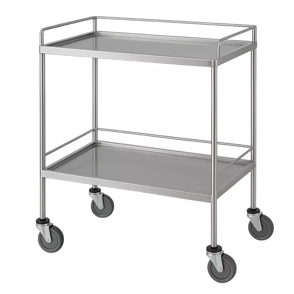 TMF Stainless Steel Instrument Trolley with 2 Shelves and 40-50 Kg Capacity for Hospitals & Clinics