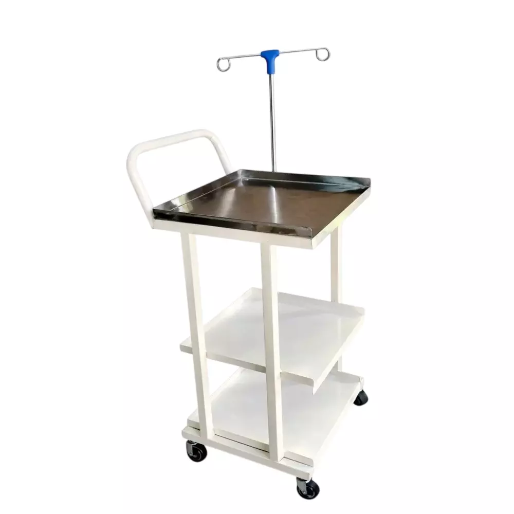 TMF ECG Machine Trolley Made of CRC Steel in White Color with 3 Shelves and Fixed Height