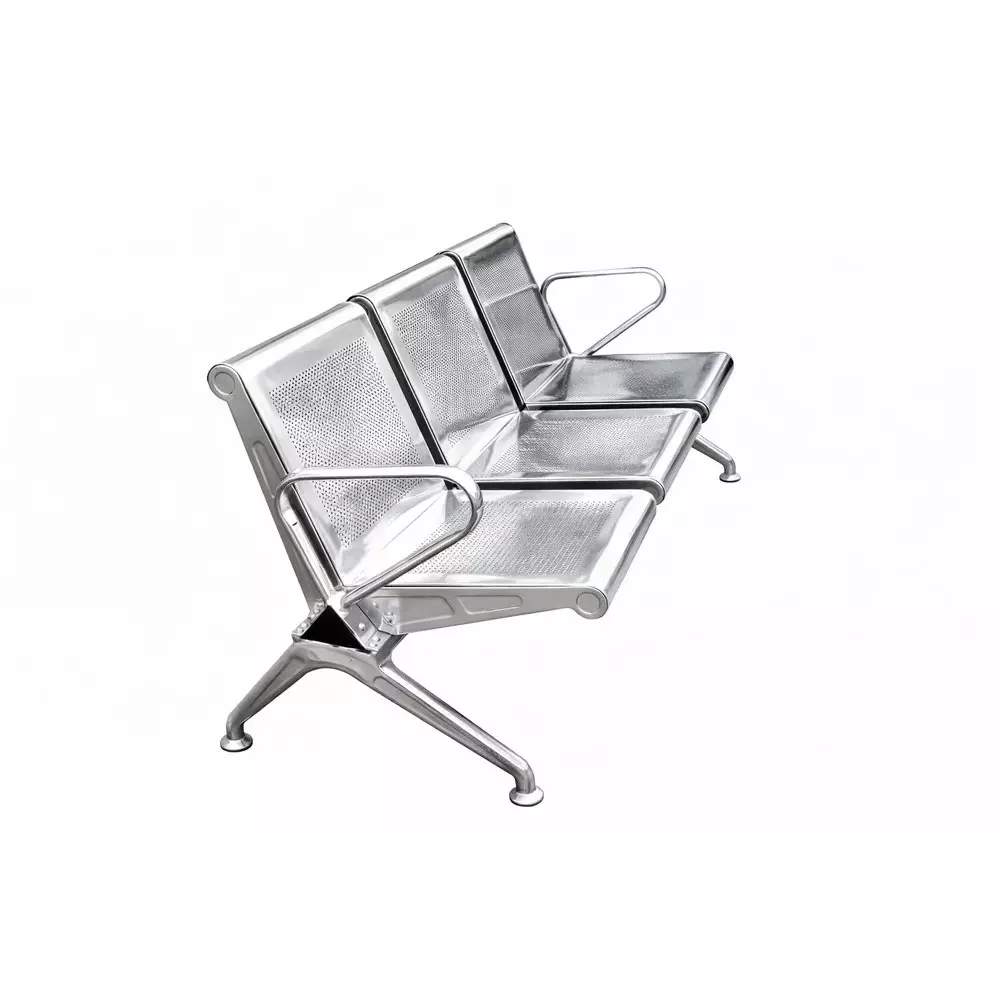 TMF Stainless Steel Three Seater Chair in Silver Color Polished Finish With Armrest for Hospitals & Clinics