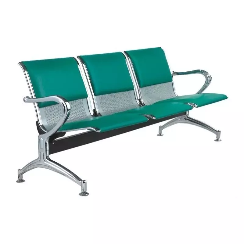 Hospishop Three Seater Chair Mild Steel 58.4x177.8x78.7 cm Solid Back Arm Rest for Waiting Area, Helium Cushion Green (Pack of 4)
