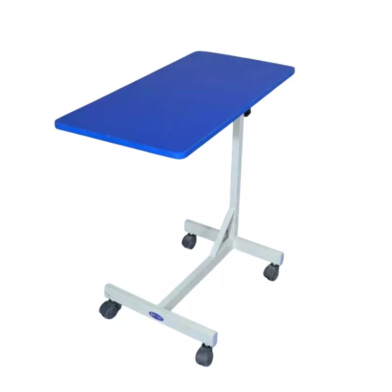 GENERIC Overbed Table Stainless Steel Frame White and Blue Color & 4 Feet (121.9 cm) Adjustable Height, ASU1208