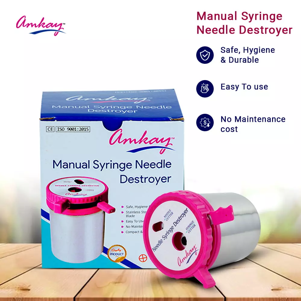 amkay-manual-needle-syringe-destroyer-metal-body-silver-pink-color-with-stainless-steel-alloy-blade-pack-of-45