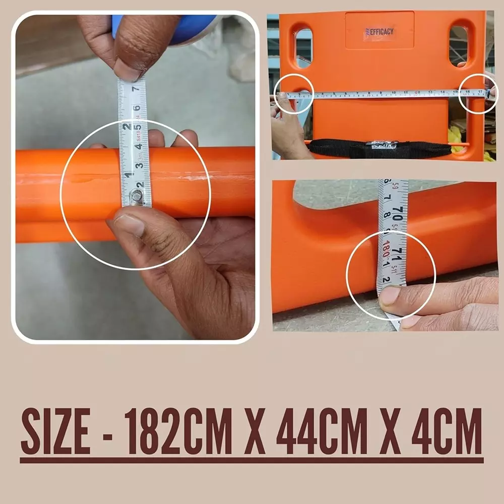 EFFICACY Spine Board Rescue Stretcher Orange Plastic Plate Mount 300 Kg Capacity for Hospitals Use
