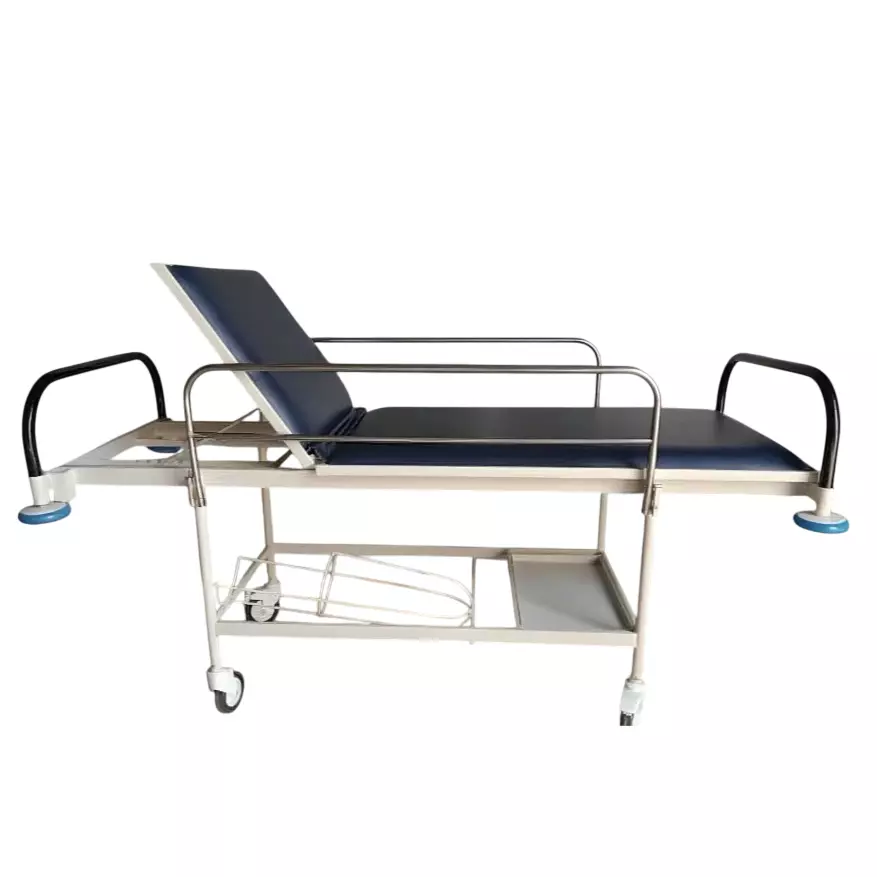 TMF Mild Steel Patient Stretcher Trolley with Mattress, Fixed Rails, Height and 120 Kg Load Capacity