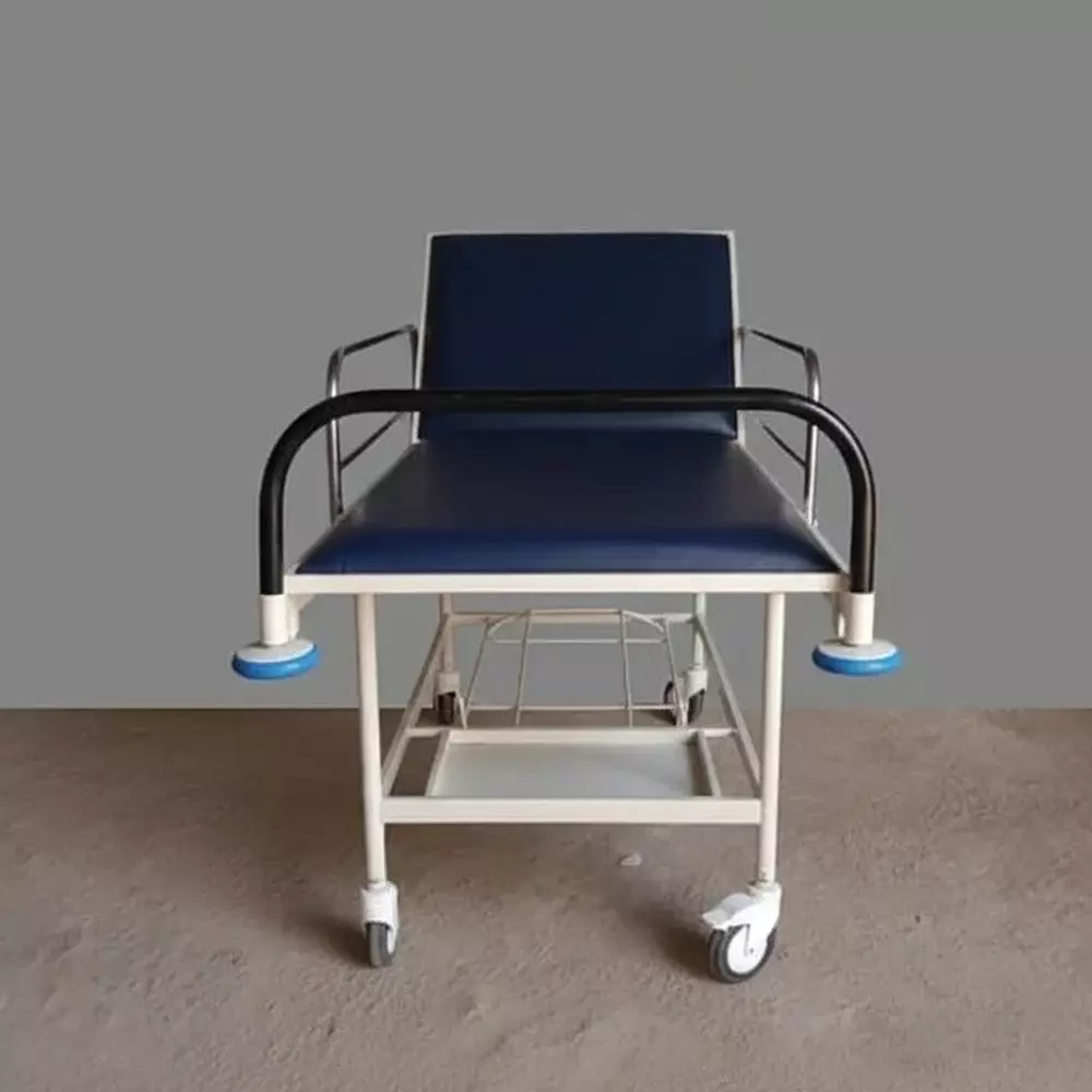 tmf-mild-steel-patient-stretcher-trolley-with-mattress-fixed-rails-height-and-120-kg-load-capacity