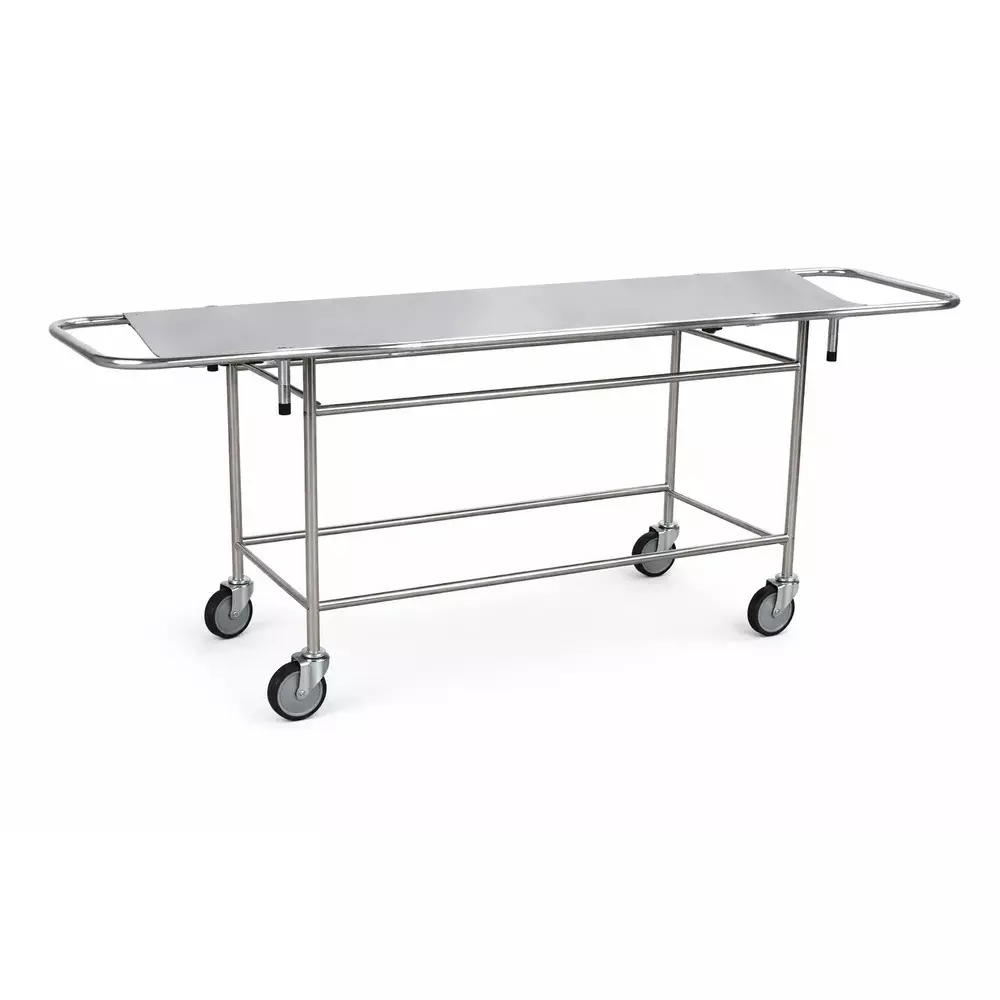 tmf-mild-steel-ss-top-stretcher-trolley-without-rails-mattress-and-150-kg-load-capacity