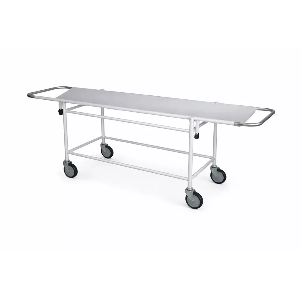 tmf-mild-steel-ss-top-stretcher-trolley-without-rails-mattress-and-150-kg-load-capacity