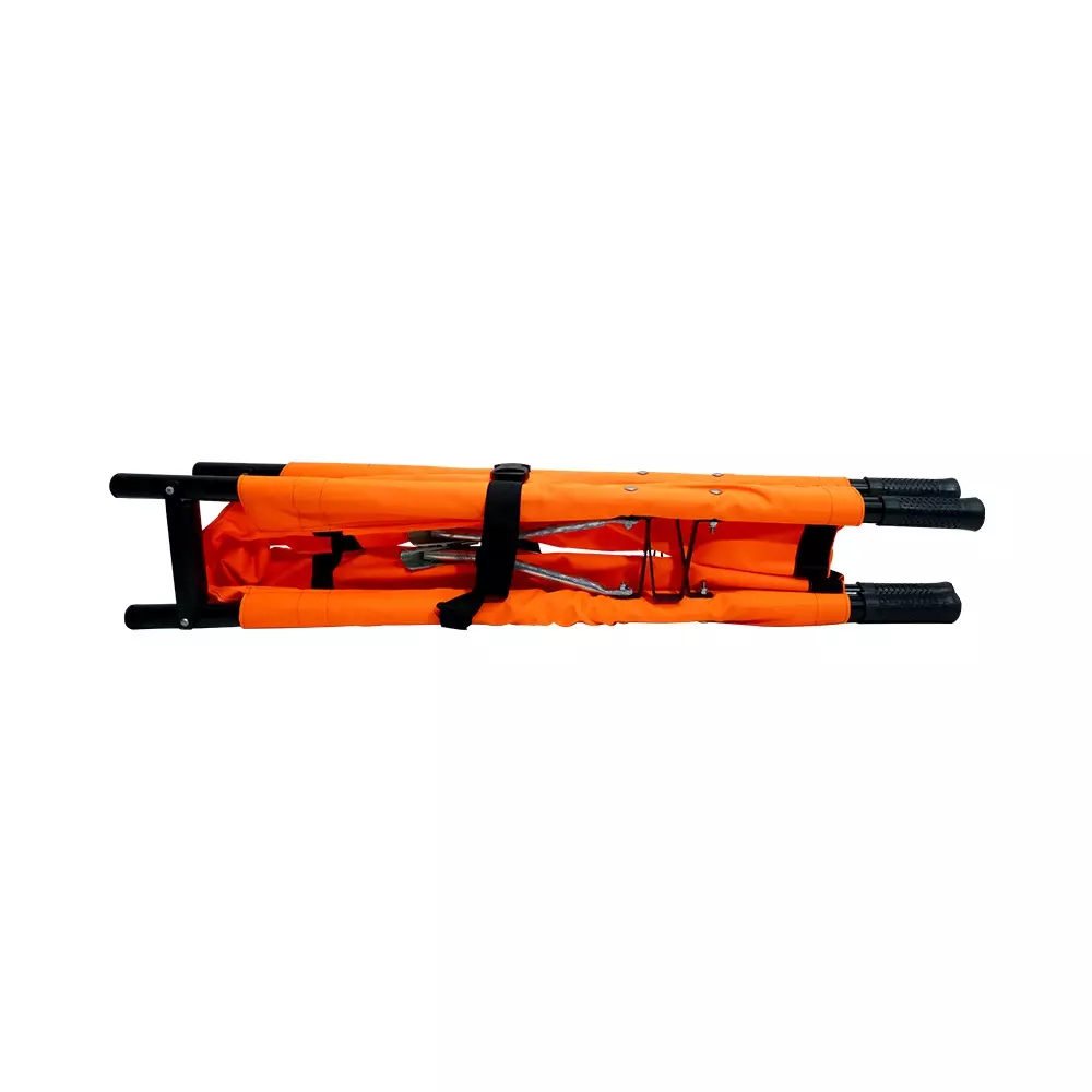RESQ 2 Fold Stretcher 32 mm (Outer Dia.) 28 mm (Inner Dia.) 550 GSM Powder Coating Vinyl Coated Synthetic Fabric & Aluminium (Pole) Orange for Hospitals