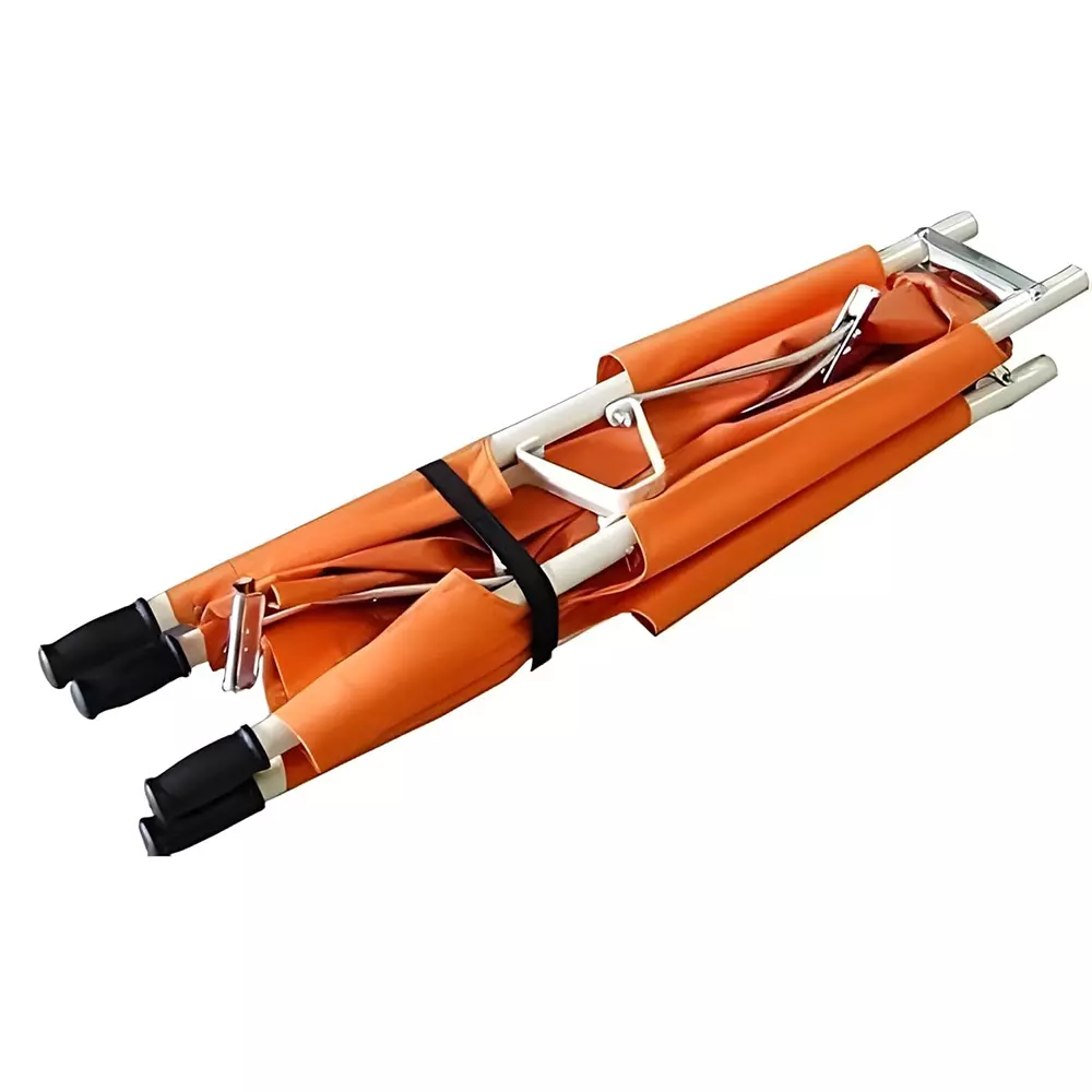 RESQ 4 Fold Stretcher 32 mm (Outer Dia.) 28 mm (Inner Dia.) 550 GSM Aluminium Vinyl Coated Synthetic Fabric & Aluminium (Pole) Orange for Hospitals