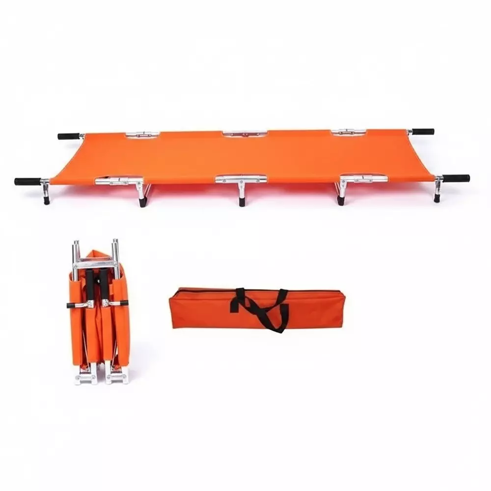 abco-4-fold-stretcher-mild-steel-frame-orange-silver-color-for-hospitals-clinics-11073