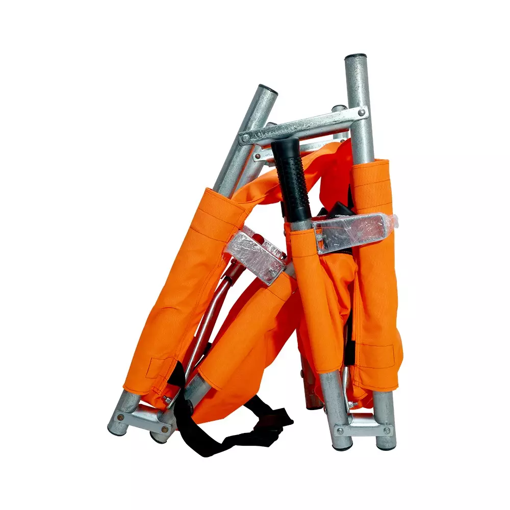 RESQ 4 Fold Stretcher 32 mm (Outer Dia.) 28 mm (Inner Dia.) 550 GSM Powder Coating Vinyl Coated Synthetic Fabric & Aluminium (Pole) Orange for Hospitals