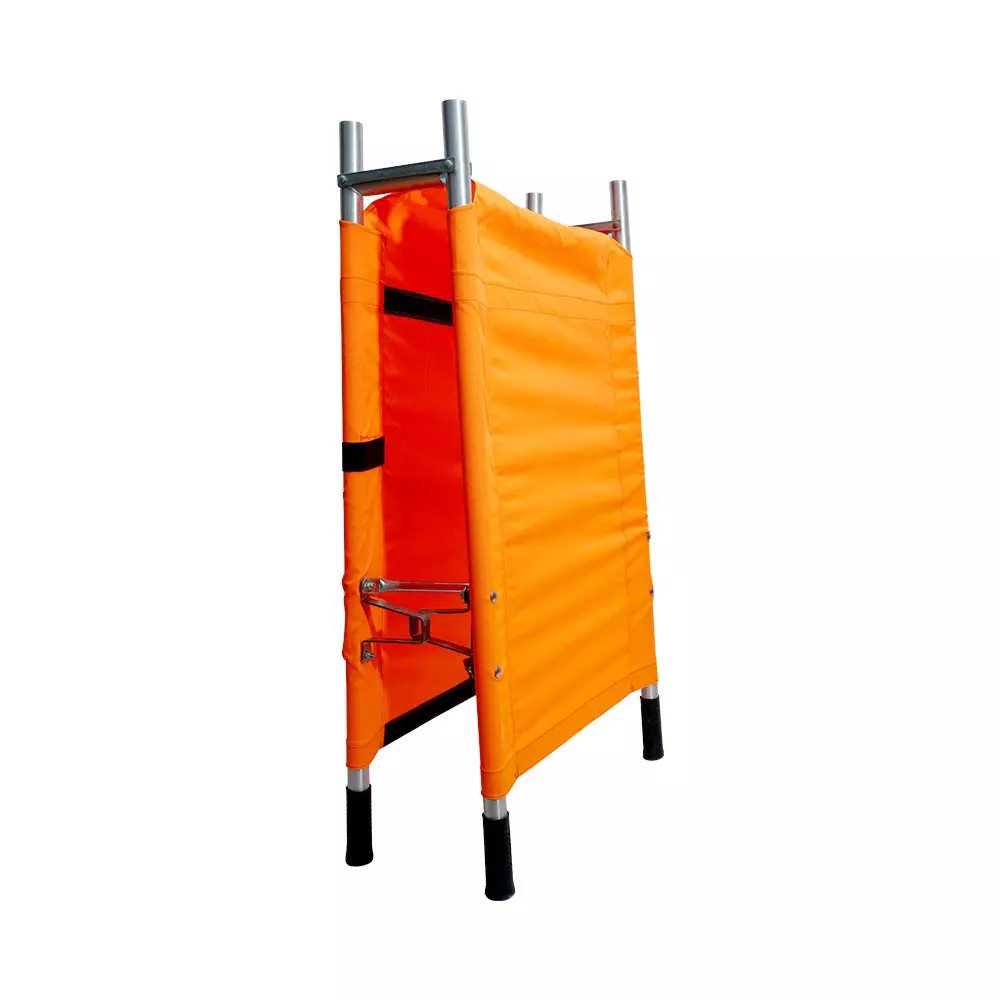 RESQ 2 Fold Stretcher 32 mm (Outer Dia.) 28 mm (Inner Dia.) 550 GSM Zinc Coating Vinyl Coated Synthetic Fabric & Aluminium (Pole) Orange for Hospitals
