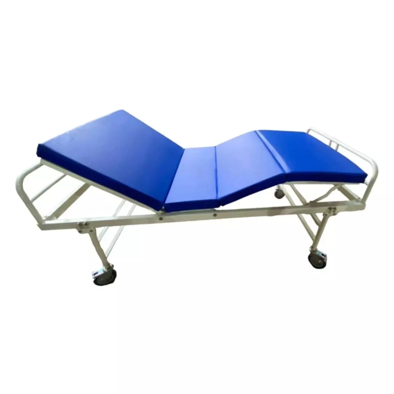 MF GLOBAL Full Fowler Bed with Mattress Iron, Fiber Body White & Blue Color and 200 Kg Load Capacity for Hospitals and Clinics