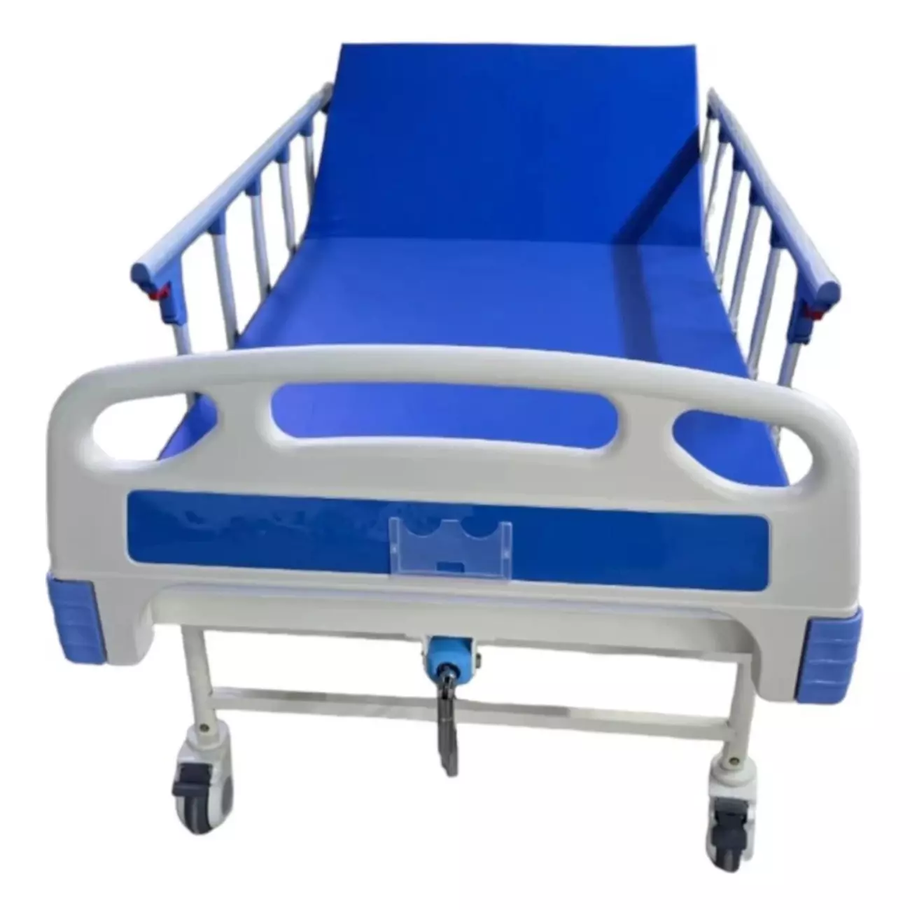 MF GLOBAL Semi Fowler Bed with Mattress Iron, Fiber Body White & Blue Color and 200 Kg Load Capacity for Hospitals and Clinics