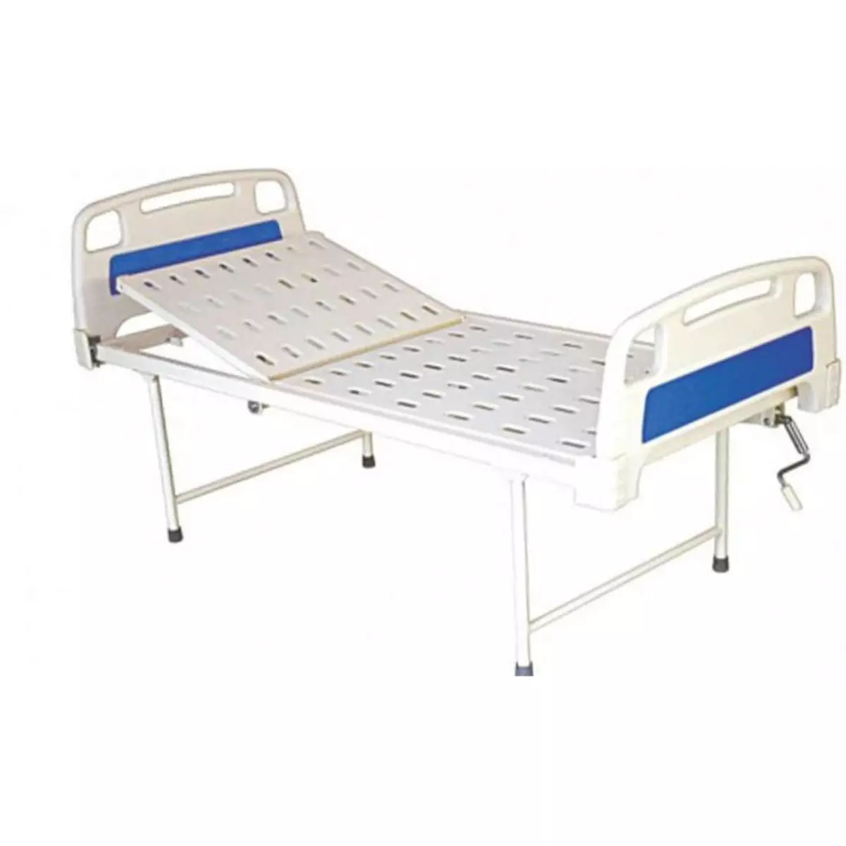FLORIX Semi Fowler Bed Iron Body White & Blue Color and 140 Kg Load Capacity for Hospitals and Clinics