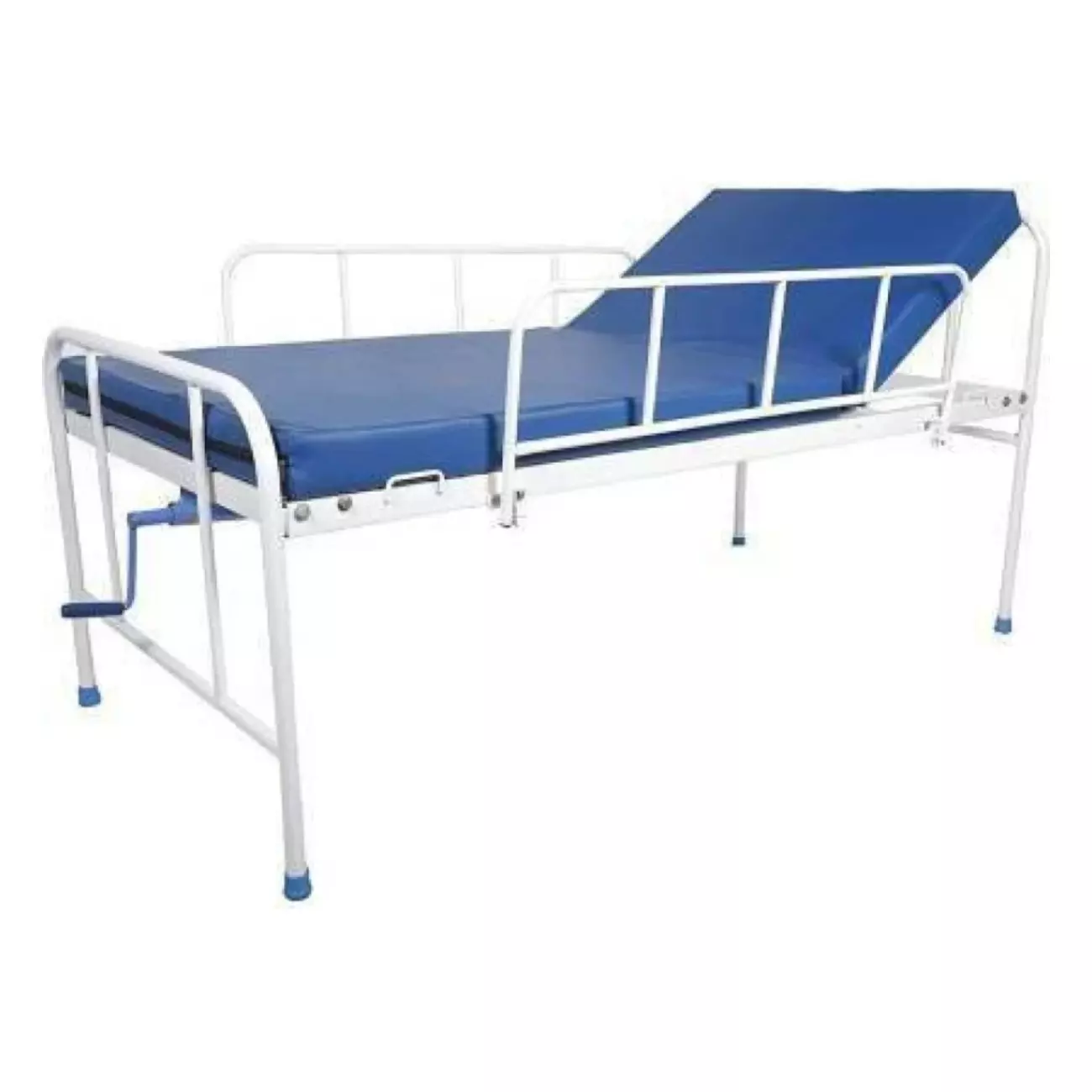 MF GLOBAL Semi Fowler Bed with Mattress Iron Body White & Blue Color and 200 Kg Load Capacity for Hospitals and Clinics