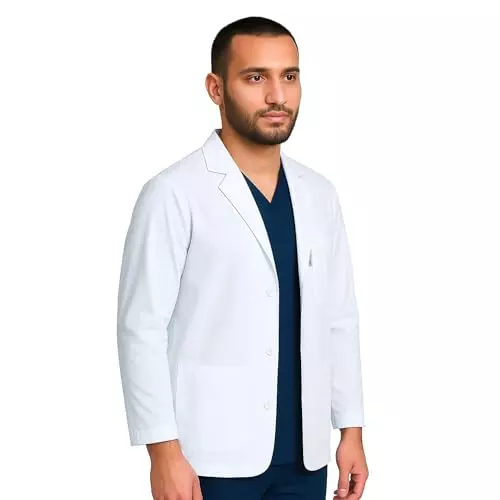 Uniformer L Size Full Sleeves Lab Coat White Cotton & Polyester Blend Durable & Comfortable for Men