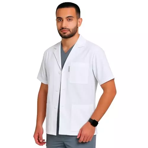 Uniformer S Size Half Sleeves Lab Coat White Cotton & Polyester Blend Anti-Wrinkle Durable & Comfortable for Men
