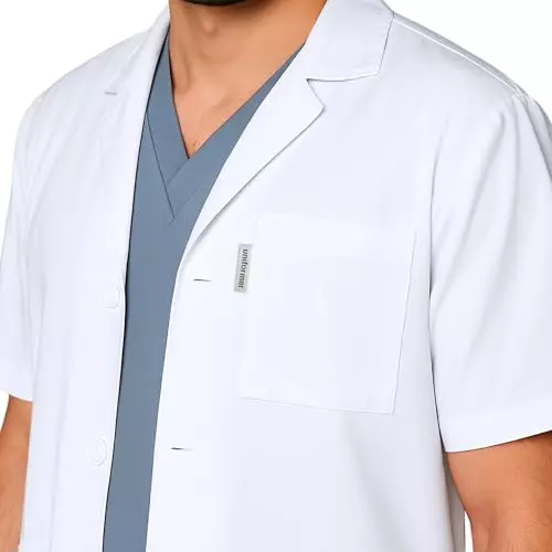 Uniformer S Size Half Sleeves Lab Coat White Cotton & Polyester Blend Anti-Wrinkle Durable & Comfortable for Men