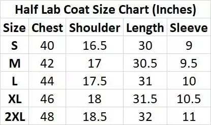 Uniformer S Size Half Sleeves Lab Coat White Cotton & Polyester Blend Anti-Wrinkle Durable & Comfortable for Men