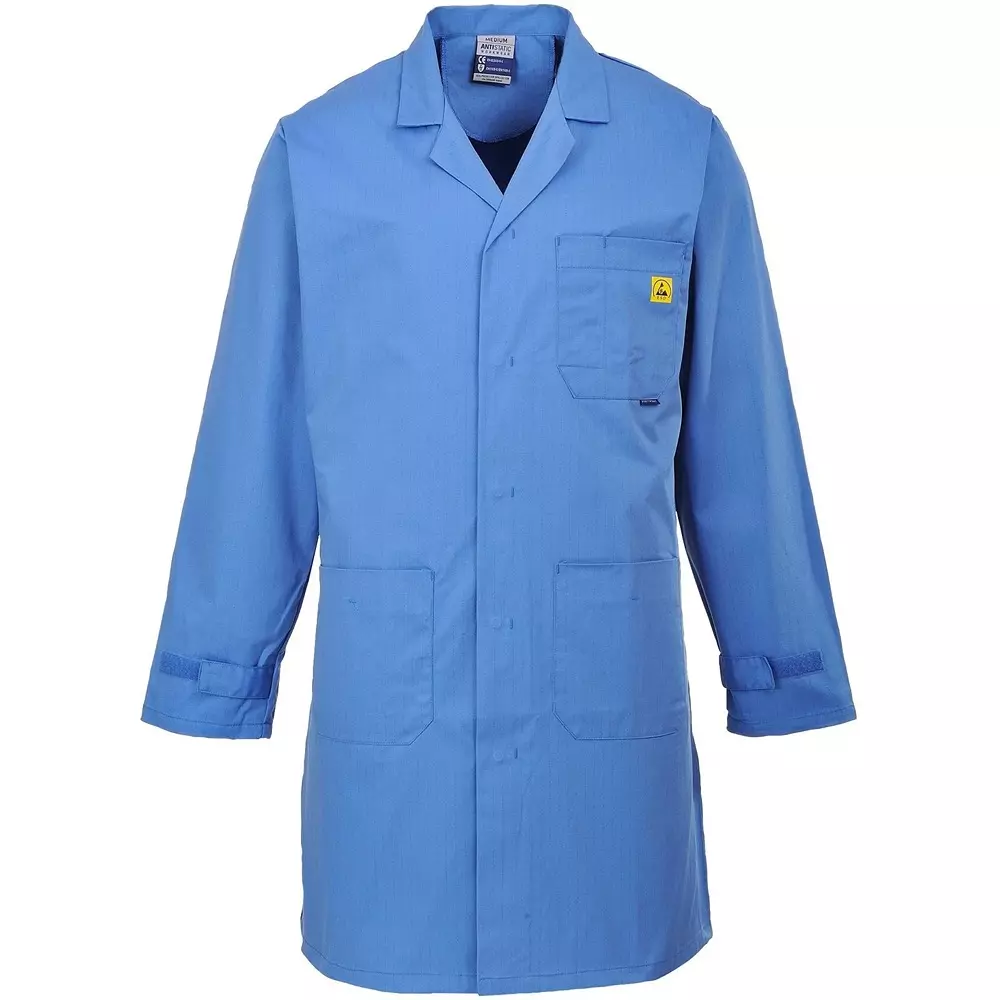 Portwest Lab Coat L Size Blue Polyester Button for Industrial Use, AS10HBRL