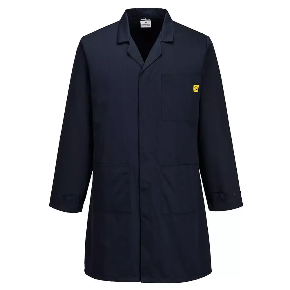 Portwest Anti-Static ESD Coat XL Size Navy Polyester & Cotton Button for Industrial Use, AS10NARXL